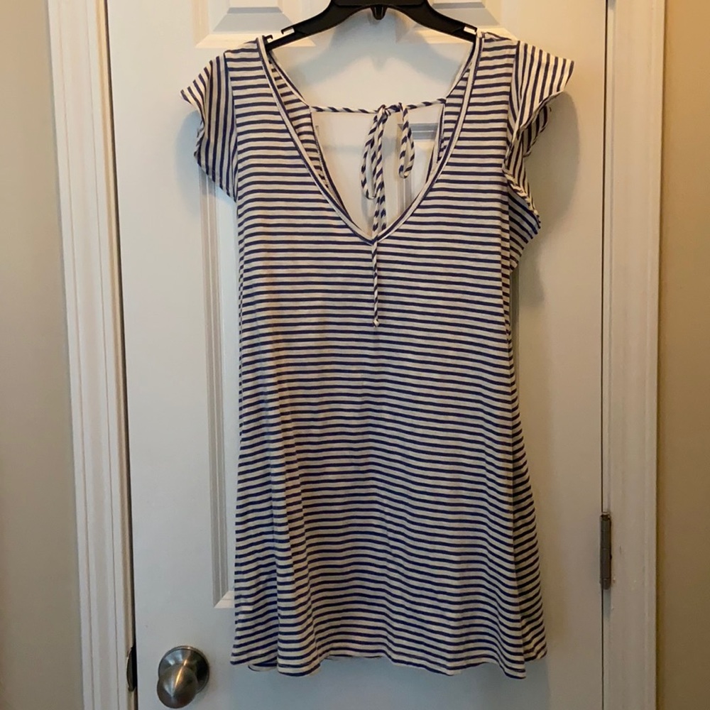 Blue and white striped top/tunic XL new